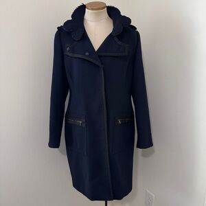 Elie Tahari Large 100% Wool Navy Blue Peacoat Coat ~ Classic Capsule Timeless